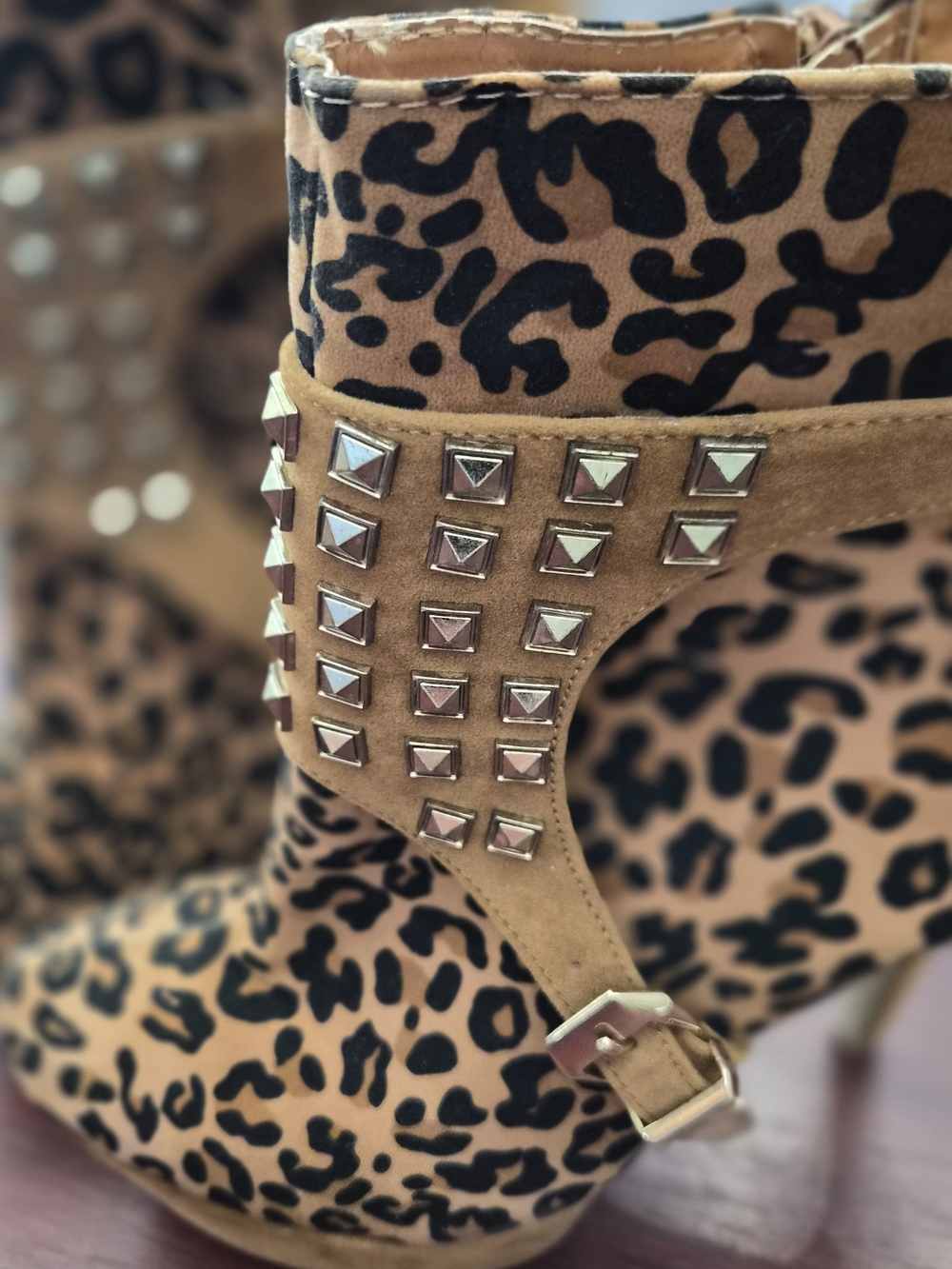 Leopard Print Studded Platform Ankle Boots - Women - Picture 12 of 14